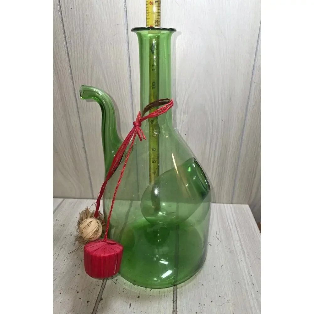 Vintage Hand Blown Italian Green Glass Wine Decanter With Ice Chamber New